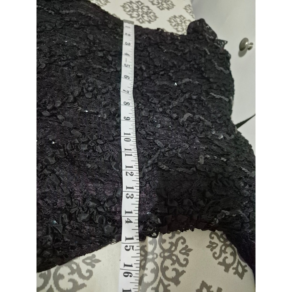 Vintage Black Purple Lace Sequin Ribbon Rosette Evening Gown Tea Length Dress - Picture 10 of 12